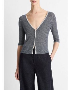 Vince Micro-Stripe Cashmere-Silk Cardigan - Blue