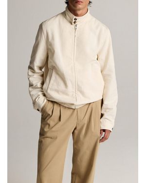 Vince Italian Cotton-Linen Band-Collar Bomber Jacket - Natural
