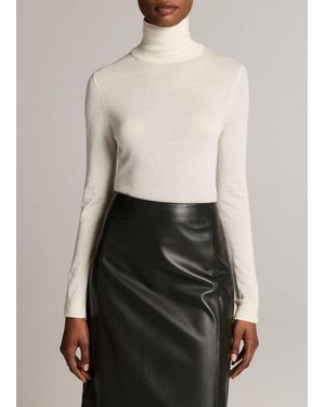 Vince Cashmere-Silk Slim Turtleneck Sweater - Natural