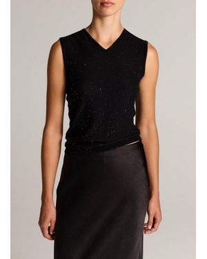 Vince Metallic Cashmere-Silk V-Neck Jumper Vest - Black