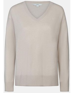 Vince Wool-Cashmere Boxy V-Neck Sweater - White