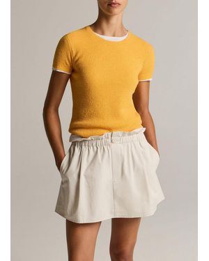 Vince Textured Italian Wool & Cotton-Blend Short-Sleeve Sweater - Yellow