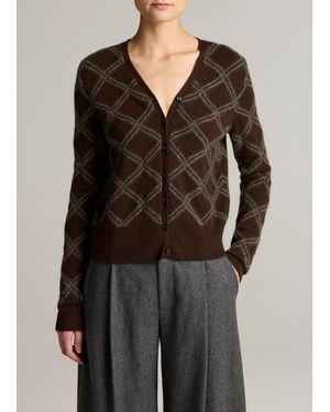Vince Diamond Plaid Cashmere V-Neck Cardigan - Black