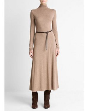 Vince Funnel Neck Long Sleeve Jersey Midi Dress - Natural