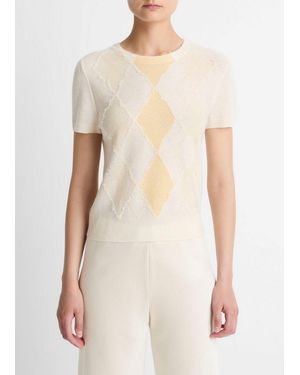 Vince Hand-Cut Argyle Wool-Blend Short-Sleeve Jumper - White