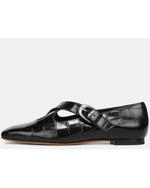 Vince Cici Croc-Embossed Leather Flat - White