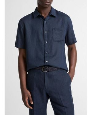 Vince Linen Short-Sleeve Button-Front Shirt - Blue