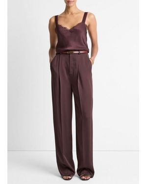 Vince Satin Pleated Wide-Leg Trouser - Red