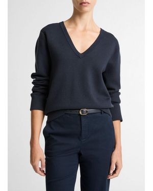 Vince Double-Face Cotton-Blend V-Neck Jumper - Blue