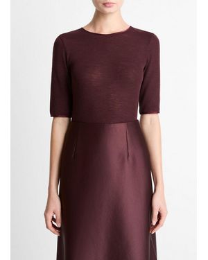 Vince Satin-Trim Wool Elbow-Sleeve T-Shirt - Purple