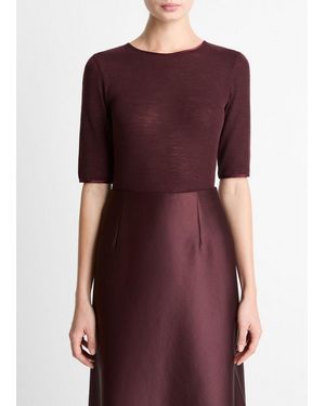 Vince Satin-Trim Wool Elbow-Sleeve T-Shirt - Purple