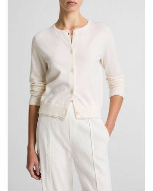 Vince Scallop-Trim Wool & Cashmere-Blend Cardigan - White