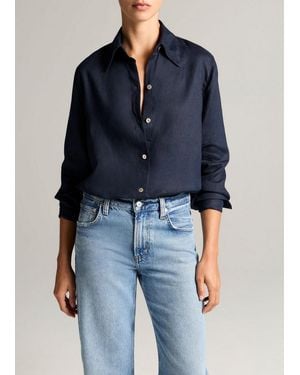 Vince Linen Button-Front Shirt - Blue