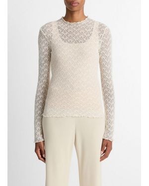 Vince Cotton-Blend Diamond Lace Mock-Neck Long-Sleeve Top - Natural