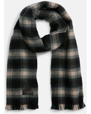 Vince Brushed Plaid Wool Scarf - Black
