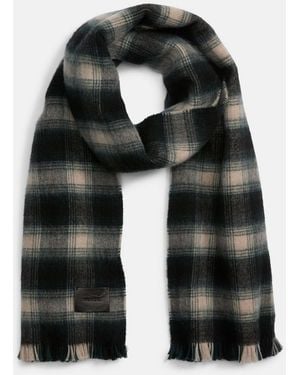 Vince Brushed Plaid Wool Scarf - Black
