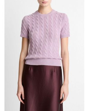 Vince Cable-Knit Wool & Cashmere-Blend Short-Sleeve Sweater - Red