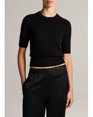 Vince Wool-Cashmere High-Rib Short-Sleeve Sweater - Black