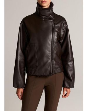 Vince Shearling-Trim Leather Jacket - Brown