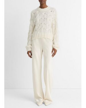 Vince Feather-Appliquéd Italian Cable-Knit Sweater - White