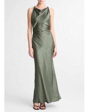 Vince Satin Twist-Shoulder Dress - Green