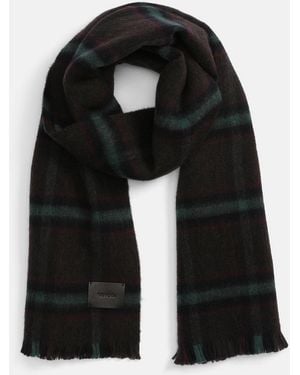 Vince Brushed Holme Plaid Wool Scarf - Black