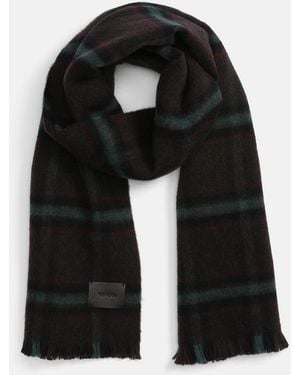 Vince Brushed Holme Plaid Wool Scarf - Black