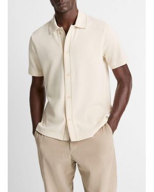 Vince Jacquard-Knit Cotton Short-Sleeve Button-Front Shirt - Natural