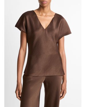 Vince Satin V-Neck Blouse - Brown