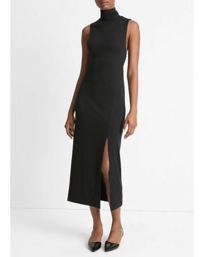 Vince Side-Slit Sleeveless Turtleneck Dress - Black