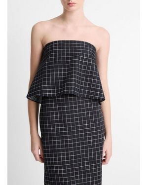 Vince Trellis Plaid Cotton-Blend Tie-Back Top - Black