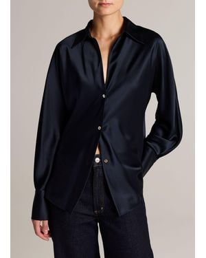 Vince Silk Bias Long-Sleeve Blouse - Blue