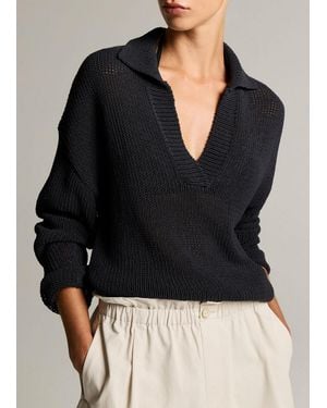 Vince Italian Coated Cotton-Blend Polo Jumper - Black