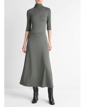 Vince Elbow-Sleeve Turtleneck Dress - Grey