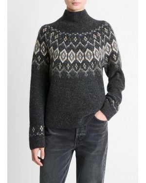 Vince Fair Isle Donegal Cashmere Turtleneck Sweater - Grey