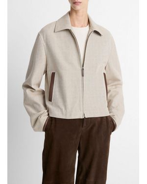 Vince Faux-Leather-Trim Cotton Cropped Jacket - Natural