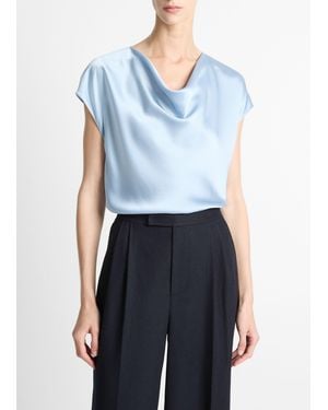Vince Silk Cowl-Neck Blouse - Blue