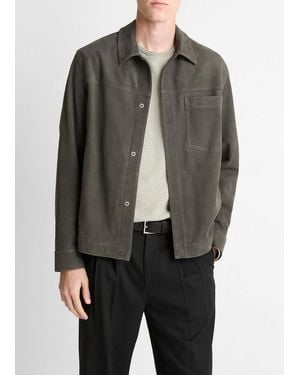 Vince Nubuck Leather Trucker Jacket - Grey
