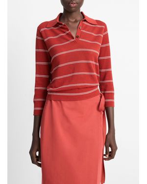 Vince Striped Italian Cotton Piqué Polo Shirt - Red