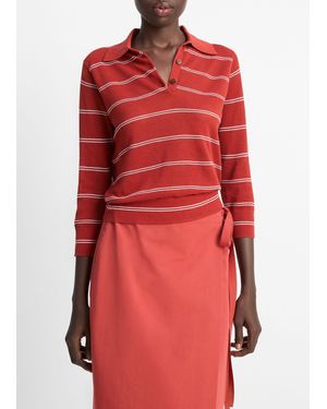 Vince Striped Italian Cotton Piqué Polo Shirt - Red