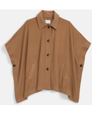 Vince Leather-Trim Wool Cape - Brown