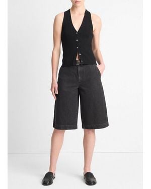 Vince Cotton Mid-Rise Longline Short - Black