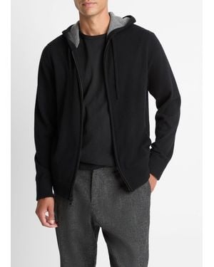 Vince Cashmere Zip-Front Hoodie - Black