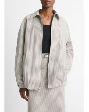 Vince Gardener's Check Cotton Oversized Bomber Jacket - Grey
