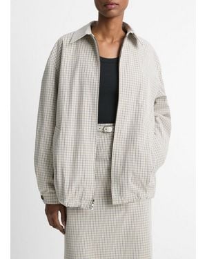 Vince Gardener's Check Cotton Oversized Bomber Jacket - Gray