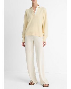 Vince Wool & Cashmere-Blend Contrast-Collar Polo Sweater - White