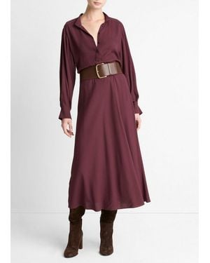 Vince Crepe Collar-Stand Shirt Dress - Red