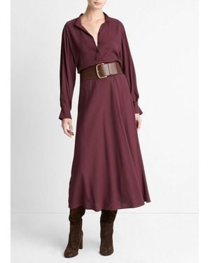 Vince Crepe Collar-Stand Shirt Dress - Red