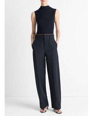 Vince Rib-Trim Cotton-Blend High-Waist Trouser - Blue