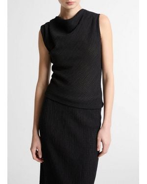 Vince Shadow Grid Cowl-Neck Top - Black